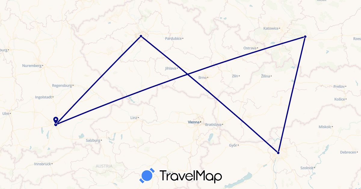 TravelMap itinerary: driving in Czech Republic, Germany, Hungary, Poland (Europe)